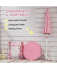 Qaba Kids Picnic Table with 2 Folding Chairs and Umbrella,