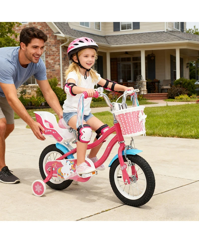 Slickblue Girls Kids Bike with Doll Seat and Safety Training Wheels