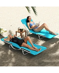 Slickblue 2 Pieces 5-position Lay Flat Beach Recliner with Carry Strap and Metal