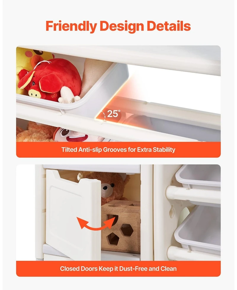 Gouun 4-Tier Kids Toy Storage with Bookshelf, Drawing Board and 10 Bins, 88.6 x 36 in