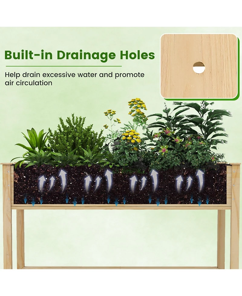 Gouun Mobile Pine Wood Raised Garden Bed with Lockable Wheels and Storage Shelf