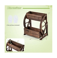 Gouun 2-Tier Rustic Carbonized Wood Wagon Planter with Drainage Holes