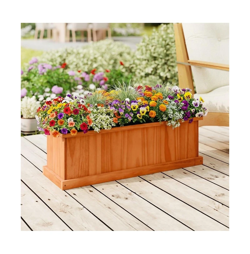 Gouun Pine Wood Raised Planter Box with Drainage Holes and Liner, Garden Bed