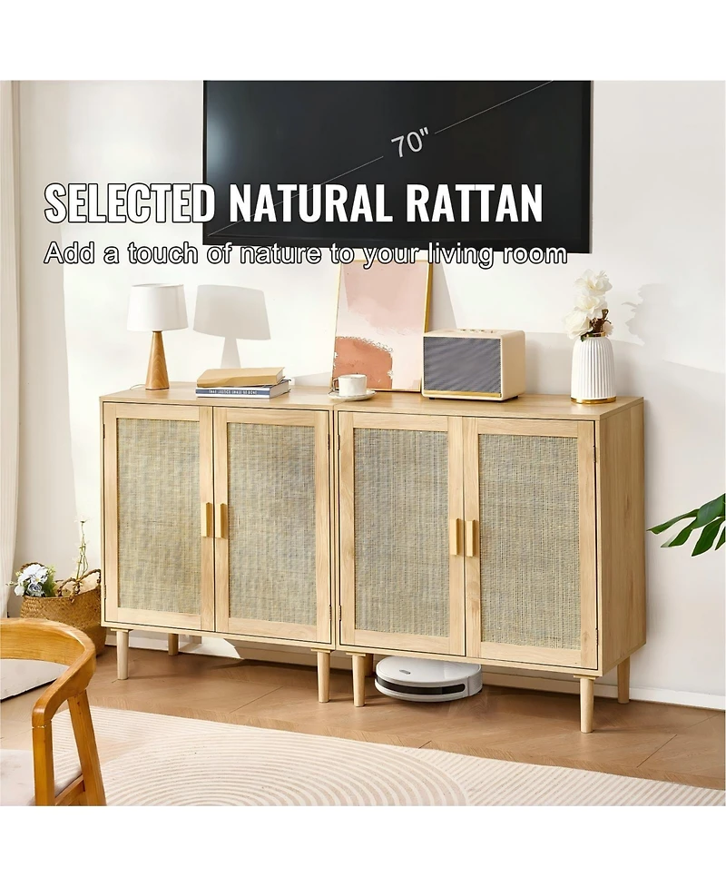 Gouun Set of 2 Rattan Storage Cabinets with Adjustable Shelves