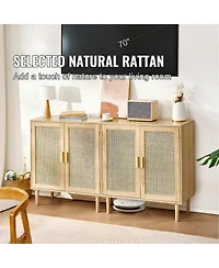 Gouun Set of 2 Rattan Storage Cabinets with Adjustable Shelves