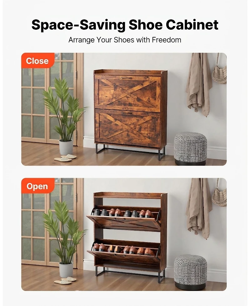 Sugift Shoe Cabinet with 2 Flip Drawers, Farmhouse Storage Organizer for Entryway