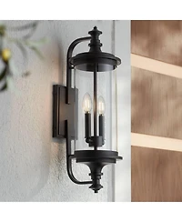 Possini Euro Design Medici Modern Outdoor Wall Light Fixture Black Metal Clear Glass for Post Exterior Barn Deck House Porch Yard Patio Home