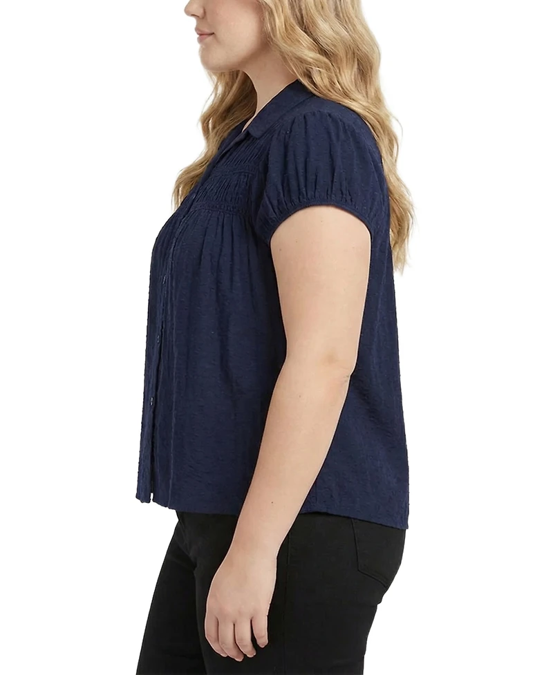 Ny Collection Plus Cap-Sleeve Rouched Yoke Top