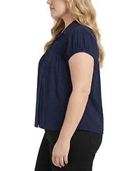 Ny Collection Plus Cap-Sleeve Rouched Yoke Top