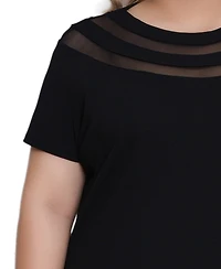 Ny Collection Plus Short-sleeve Dress with Mesh Insets