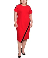 Ny Collection Plus Short-Sleeve Assymetrical Hem Dress