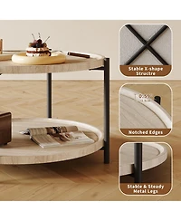 gaomon 29.3" 2-Tier Round Boho Wood Coffee Table with Metal Legs