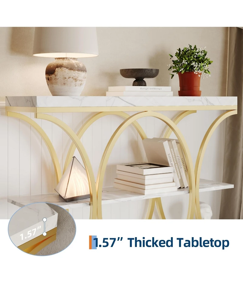 gaomon 39" Industrial 3-Tier Sofa Console Table with Oval-Shaped Metal Frame and Adjustable Feet