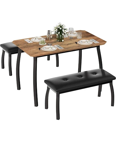 gaomon 3-Piece Farmhouse Dining Set with 2 Benches