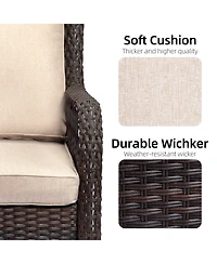 gaomon 3-Piece Wicker Bistro Set- Rocking Swivel Chairs Glass Side Table for Backyard Porch