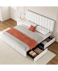 Homfan Bed Frame with 4 Storage Drawers, Adjustable Height Headboard