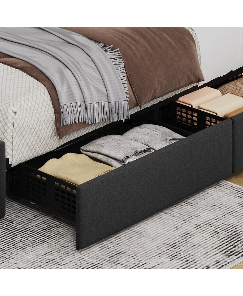Homfan Bed Frame with 4 Storage Drawers, Adjustable Height Headboard