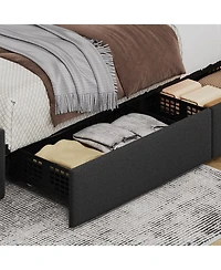 Homfan Bed Frame with 4 Storage Drawers, Adjustable Height Headboard