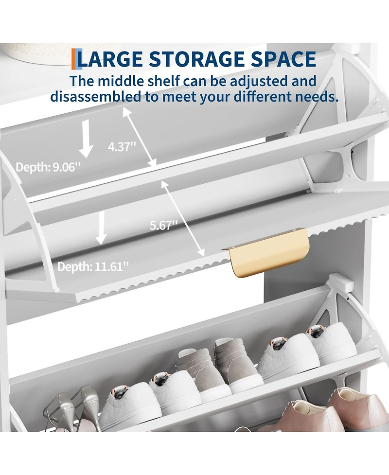 Homfan Fluted Shoe Cabinet with 2 Flip Drawers, Open Shelf and Metal Legs, Slim Entryway Storage for Hallway and Foyer