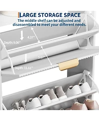 Homfan Fluted Shoe Cabinet with 2 Flip Drawers, Open Shelf and Metal Legs, Slim Entryway Storage for Hallway and Foyer