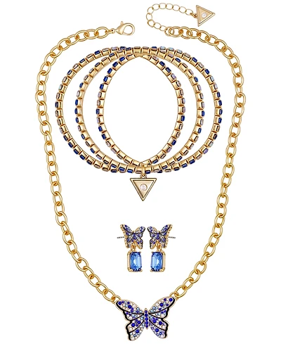 Guess 3-Pc. Gold-Tone Necklace, Bracelet & Stud Earrings Set