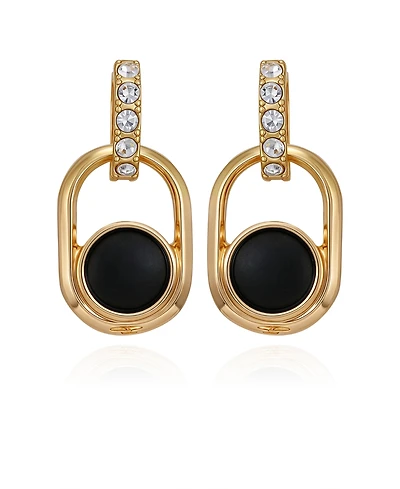 Guess Gold-Tone Black Stone Linear Drop Earrings