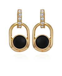 Guess Gold-Tone Black Stone Linear Drop Earrings