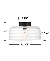 Possini Euro Design Cooper Mid Century Modern Semi Flush-Mount Ceiling Light Fixture Kitchen Finish Ribbed Glass