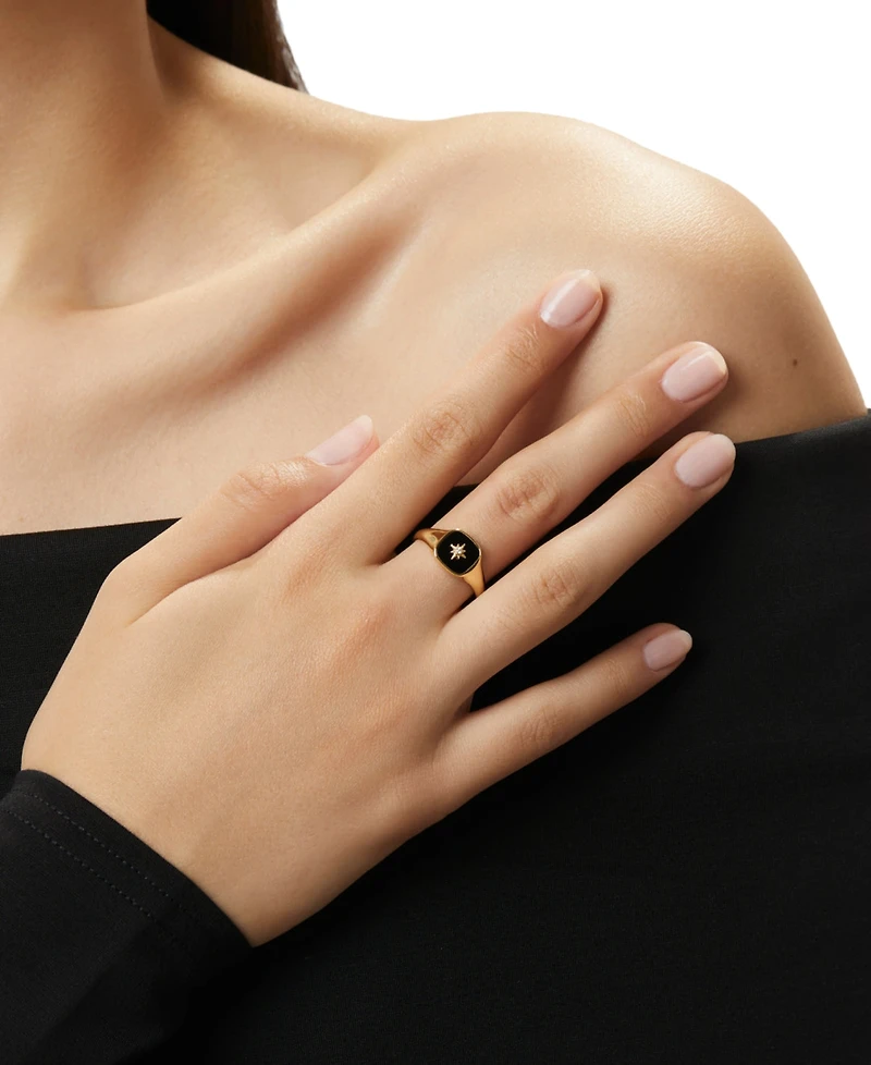 Ana Luisa Amara Black Gold-Plated Signet Ring