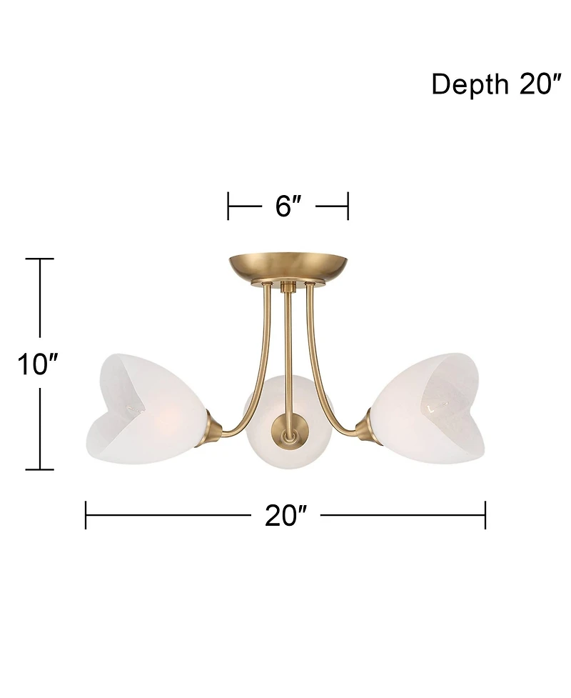 Possini Euro Design Nessa Wide Warm Brass Tulips 3-Light Ceiling Light