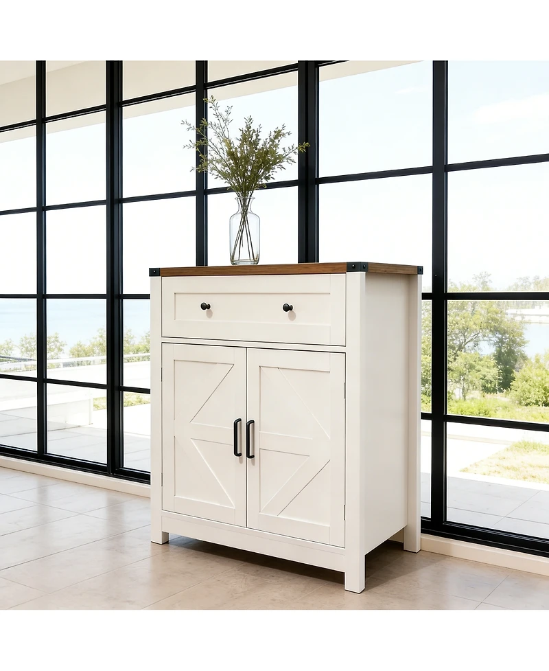 Streamdale Furniture Farmhouse Barn-Door Storage Cabinet/Coffee Bar Buffet