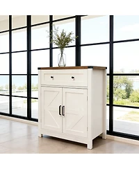 Streamdale Furniture Farmhouse Barn-Door Storage Cabinet/Coffee Bar Buffet