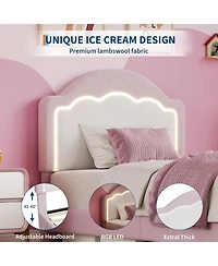 gaomon Upholstered Bed Frame with Led Lights and Adjustable Headboard, Sherpa Fabric Platform