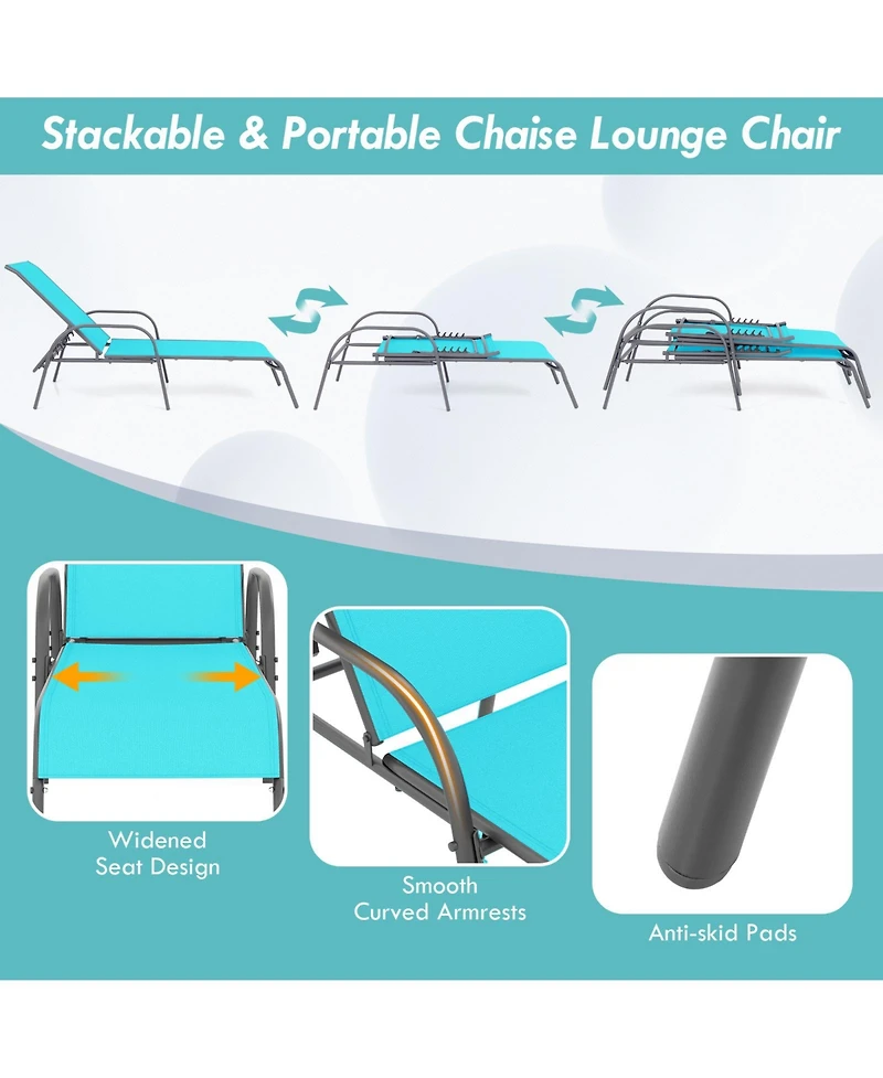 Slickblue Adjustable Patio Chaise Folding Lounge Chair with Backrest-Turquoise