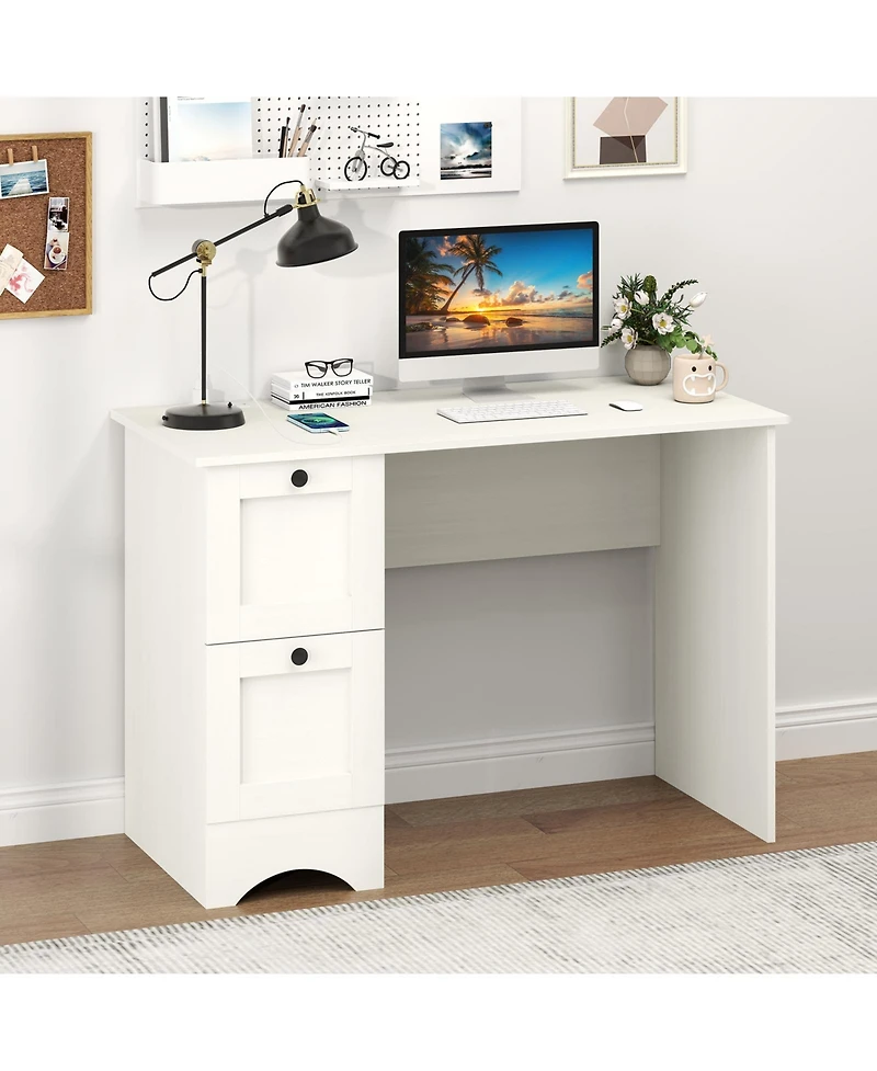 Gouun Computer Desk with 2 Drawers and Power Outlets