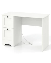 Gouun Computer Desk with 2 Drawers and Power Outlets