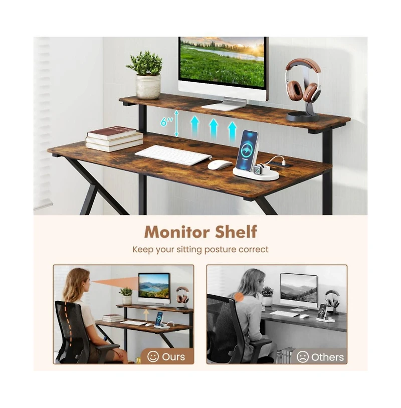 Gouun Rolling Computer Desk with Charging Station