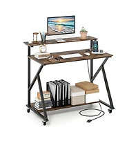 Gouun Rolling Computer Desk with Charging Station