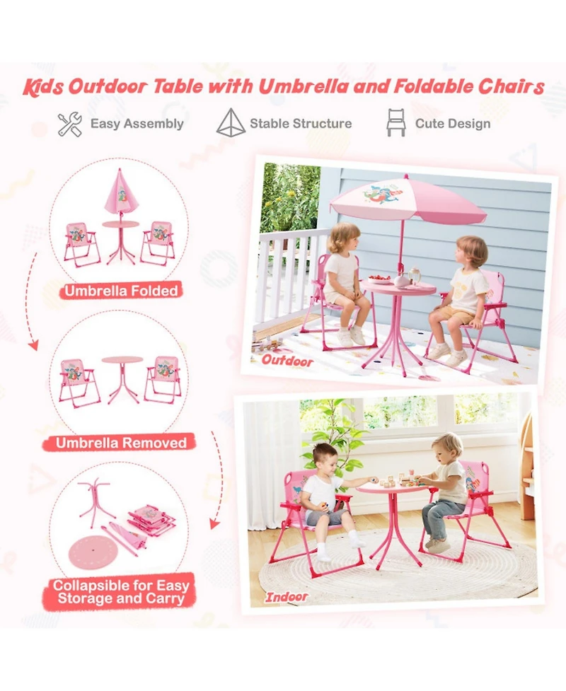 Gouun Kids 4-Piece Folding Picnic Table Set with Adjustable Umbrella