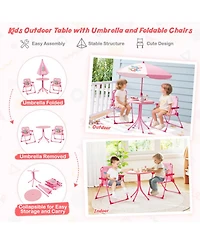 Gouun Kids 4-Piece Folding Picnic Table Set with Adjustable Umbrella