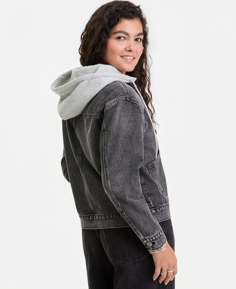 Madden Girl Juniors' Hooded Denim Jacket