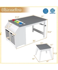 Gouun Kids Art Table and Stool Set with Paper Roll and 4 Paint Cups