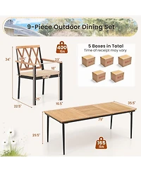 Gouun 9-Piece Outdoor Dining Set with 79 in Slatted Acacia Wood Table and 8 Armchairs with Cushions