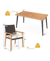 Gouun 7-Piece Outdoor Dining Set with 63 in Acacia Wood Table, 6 Pe Rattan Armchairs and Cushions