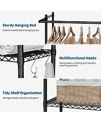 Homfan 4-Tier Over Washer and Dryer Storage Rack - Adjustable Metal Shelves with Clothes Drying Rods and Hooks