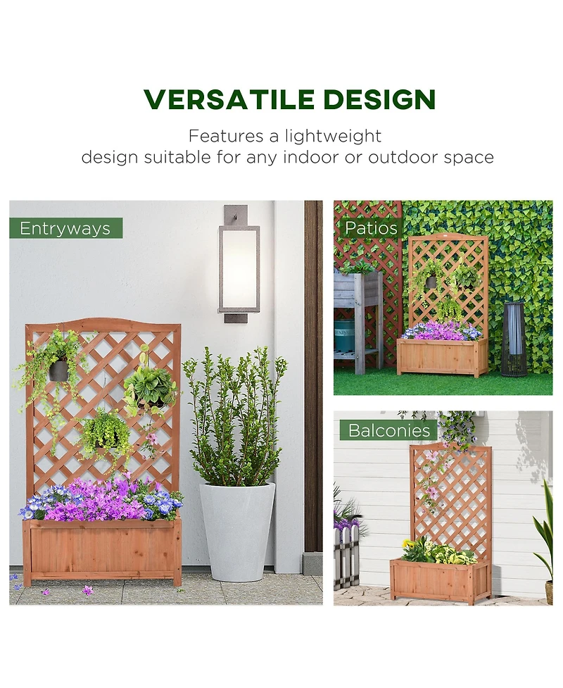 28"x11"x46" Raised Garden Bed Wood Planter Box w/ Vine Trellis, Brown