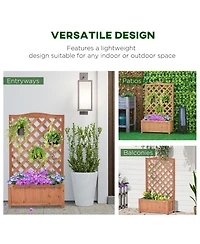 28"x11"x46" Raised Garden Bed Wood Planter Box w/ Vine Trellis, Brown