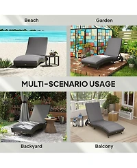 Outsunny Outdoor Reclining Lounge Chair, Pe Wicker, Rolling Wheels, Patio, Grey