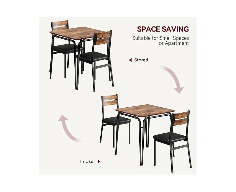 gaomon 3-Piece 2-Person Vintage Square Dining Table Set