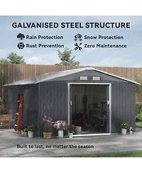 Outsunny 11' x 12.6' Storage Shed Garden Tool House w/ Vents Doors Charcoal